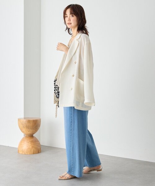 ジーンズ デニム デニムパンツ 「A・MONN」「ウエストゴム/ドロスト紐付き」フェイクデニムイージーパンツ レディースの画像