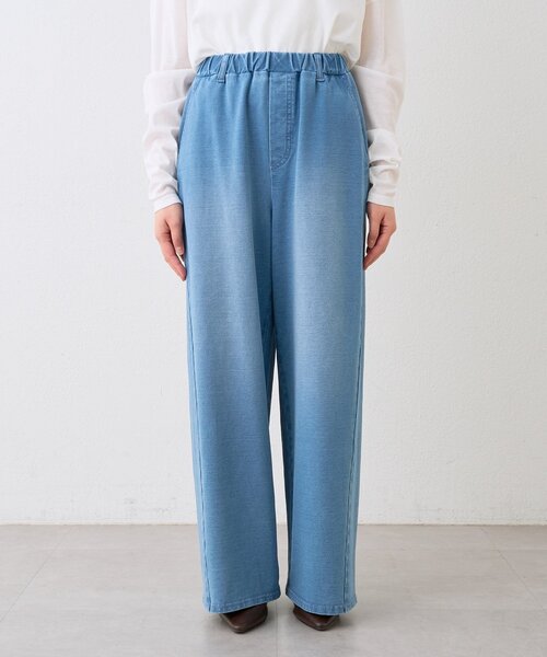 ジーンズ デニム デニムパンツ 「A・MONN」「ウエストゴム/ドロスト紐付き」フェイクデニムイージーパンツ レディースの画像