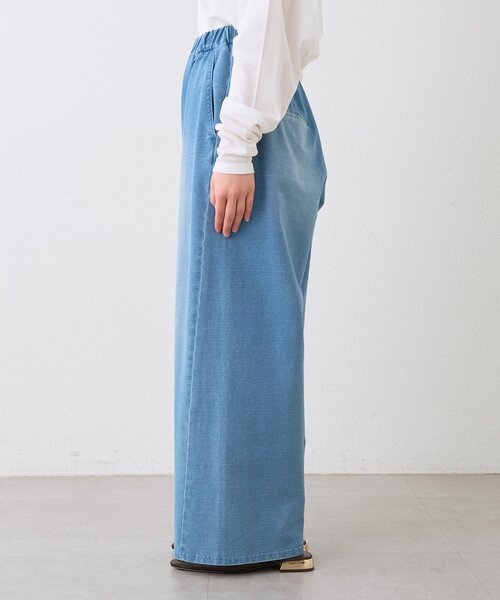 ジーンズ デニム デニムパンツ 「A・MONN」「ウエストゴム/ドロスト紐付き」フェイクデニムイージーパンツ レディースの画像