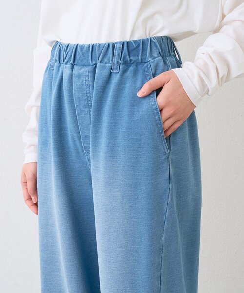 ジーンズ デニム デニムパンツ 「A・MONN」「ウエストゴム/ドロスト紐付き」フェイクデニムイージーパンツ レディースの画像