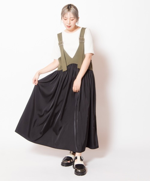 ワンピース ギャザーサロペットワンピースの画像