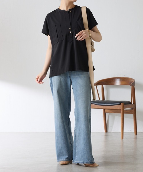 tシャツ ポケットデザインカットソー レディースの画像
