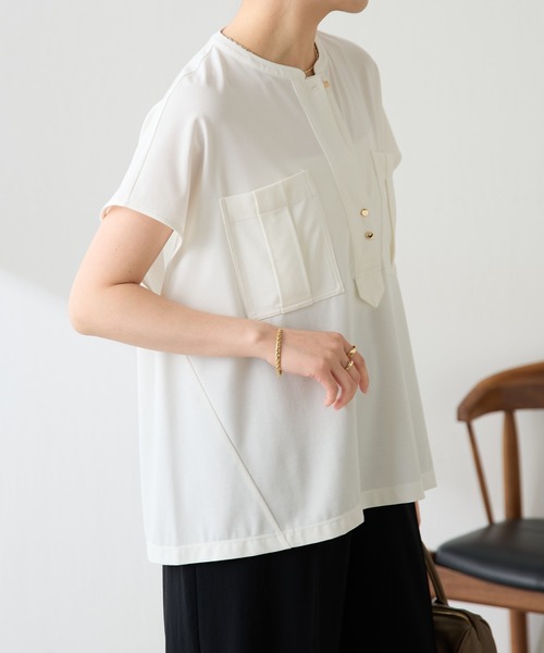 tシャツ ポケットデザインカットソー レディースの画像