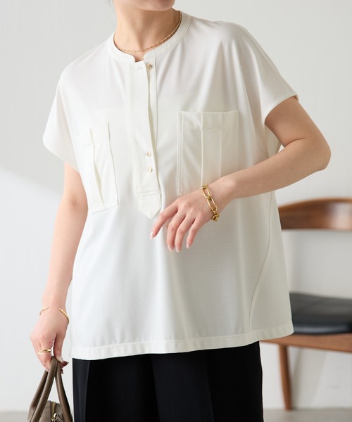 tシャツ ポケットデザインカットソー レディースの画像