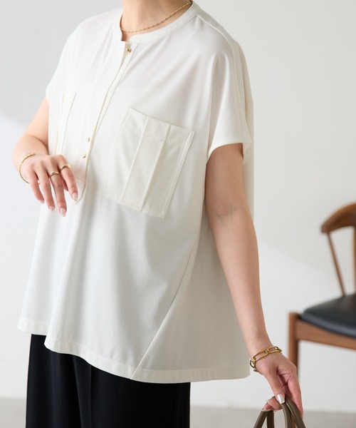 tシャツ ポケットデザインカットソー レディースの画像