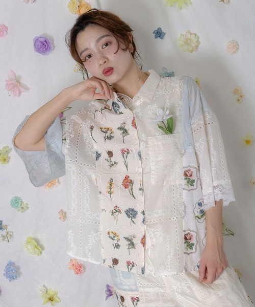 ScoLar（スカラー） ブラウス シャツ 162601：花刺繍×コットンレース