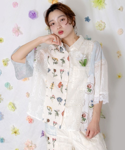 ScoLar（スカラー） ブラウス シャツ 162601：花刺繍×コットンレース