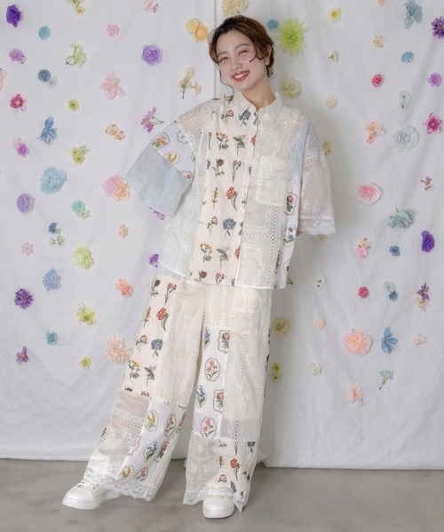 ScoLar（スカラー） ブラウス シャツ 162601：花刺繍×コットンレース 