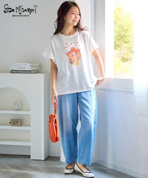 SMILELAND tシャツ 「大きいサイズ」「水森亜土」袖フリルプリントT