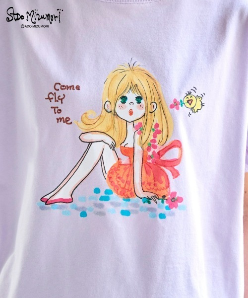 SMILELAND tシャツ 「大きいサイズ」「水森亜土」袖フリルプリントT