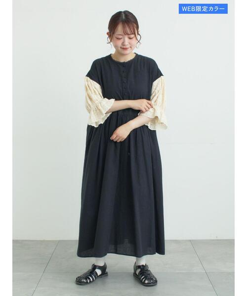 ワンピース 袖メッシュレースワンピース「WEB限定カラーあり」の画像