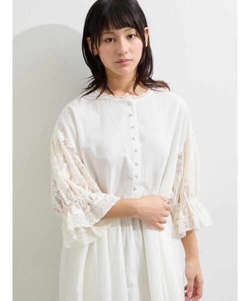 ワンピース 袖メッシュレースワンピース「WEB限定カラーあり」の画像