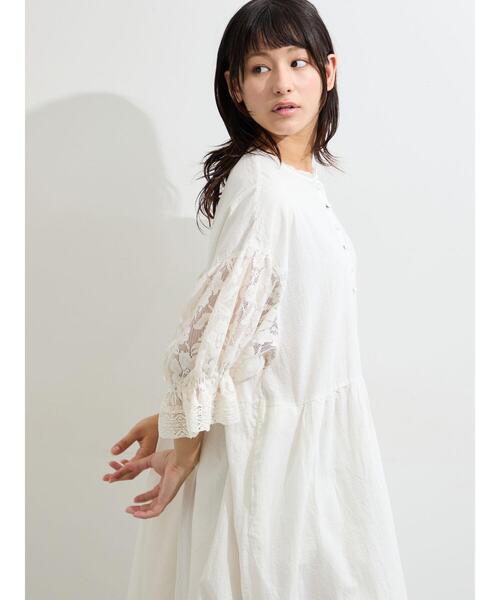 ワンピース 袖メッシュレースワンピース「WEB限定カラーあり」の画像