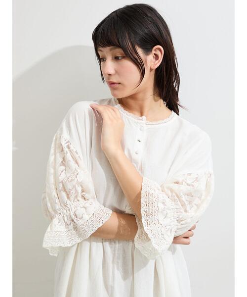 ワンピース 袖メッシュレースワンピース「WEB限定カラーあり」の画像