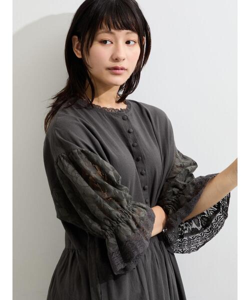 ワンピース 袖メッシュレースワンピース「WEB限定カラーあり」の画像