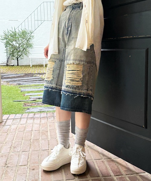 「DOUBLE NAME」 デニムハーフパンツ FREE ブルー レディース_画像6