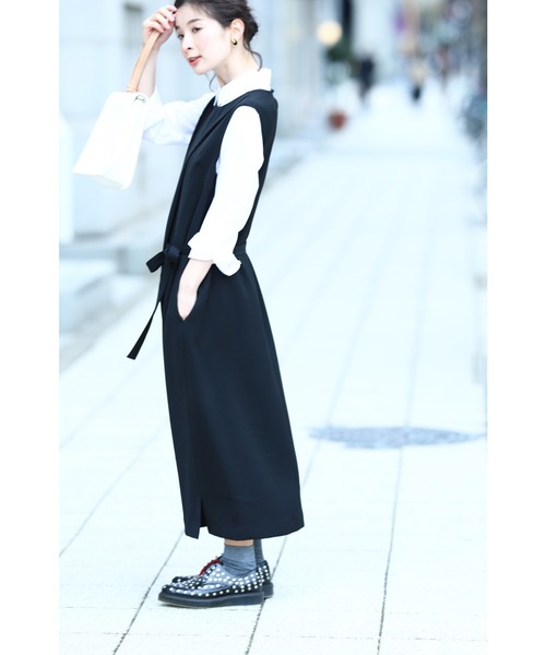 cawaii ワンピース 大人タックのストレートドレープワンピース