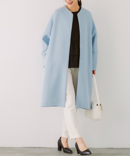 【新品未使用】ソーノ マシュマロコート ノーカラー UVカット ネイビー　完売品 Sono（ソーノ） ノーカラーコート コート 日本製/UVカット/蓄熱/2WAY