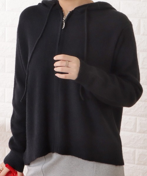 Lace Ladies ニット セーター フード付コンパクトゆるニット