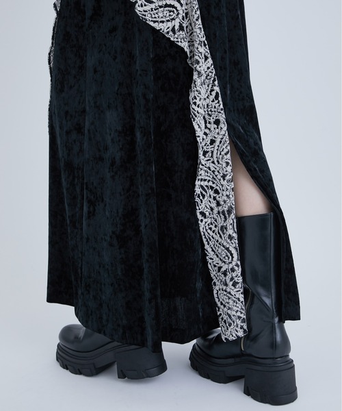 【中古】ステュディオス STUDIOUS Crush Velbet Skirt クラッシュ ベルベット スカート スリット レース 1 白 STUDIOUS（ステュディオス） スカート 「STUDIOUS/ステュディオス