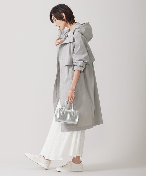 撥水加工】 メモリーストレッチタフタ フーデットコート / ICB