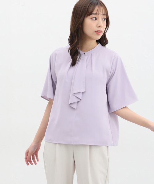 ブラウス シャツ ホソボウタイ 5分袖 ブラウス レディース Honeys ブラウス シャツ 5分袖ボウタイブラウス レディース