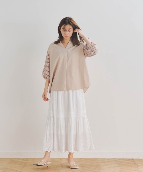 Droite lautreamont / ドロワットロートレアモン 袖レーススキッパーブラウス≪手洗い可能≫ Droite lautreamont / ドロワットロートレアモン 袖レース