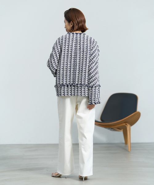 iÉNA ライトブルー ノーカラージャケット　M IENA（イエナ） ノーカラージャケット 36 ブルー系その他 レディース