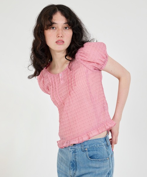 ブラウス シャツ シアー ヘンリーネックブラウス TINA：JOJUN レディース