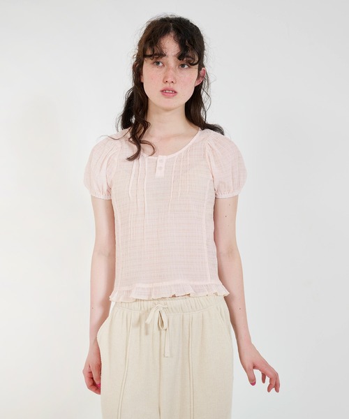 ブラウス シャツ シアー ヘンリーネックブラウス TINA：JOJUN レディース TINA：JOJUN ブラウス シャツ シアー ヘンリーネックブラウス