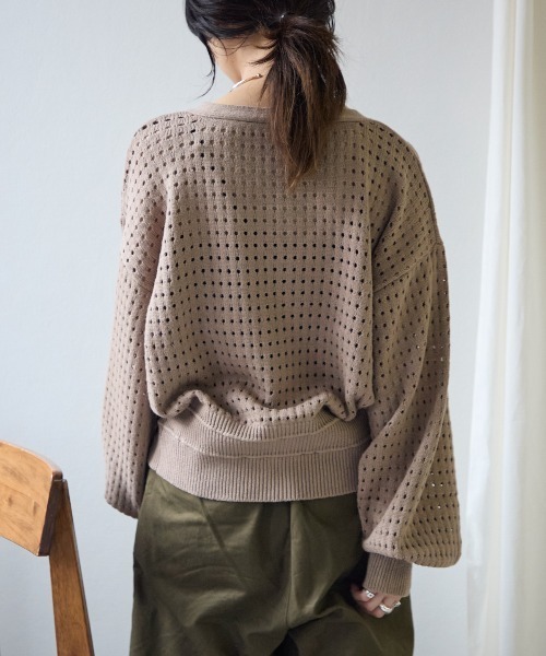 美品✨PLEATS PLEASE 総柄 メッシュ デザイン カーディガン 3 L Pleats Please Issey Miyake Basics カーディガン | グレー