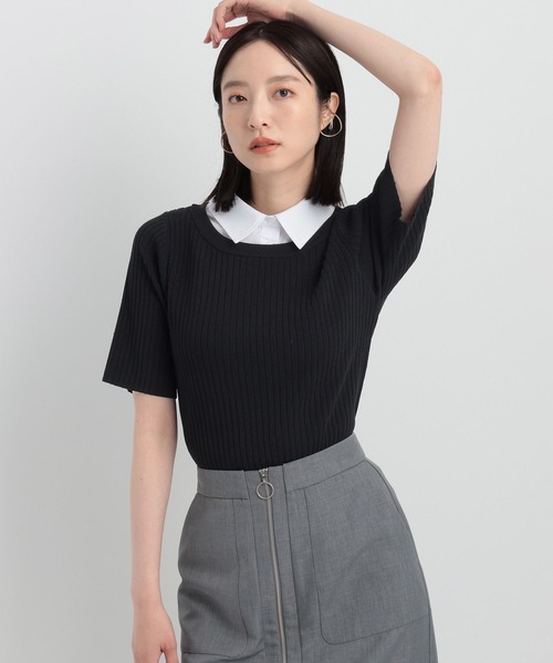 ニット セーター フハクエリ半袖リブニット145243 レディース Andemiu ニット セーター フハクエリ半袖リブニット145243