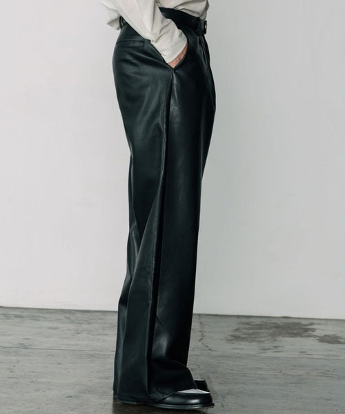 80s 90s ワイド ルーズシルエット 本革 ワンタック レザーパンツ LURAKU パンツ 「LURAKU」Leather Wide Pants / レザーワイドパンツ