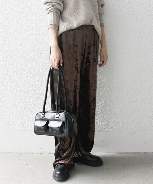 SHIPS any パンツ any:「手洗い可能」クラッシュ ベロア サイドライン