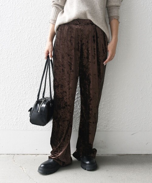 SHIPS any パンツ any:「手洗い可能」クラッシュ ベロア サイドライン