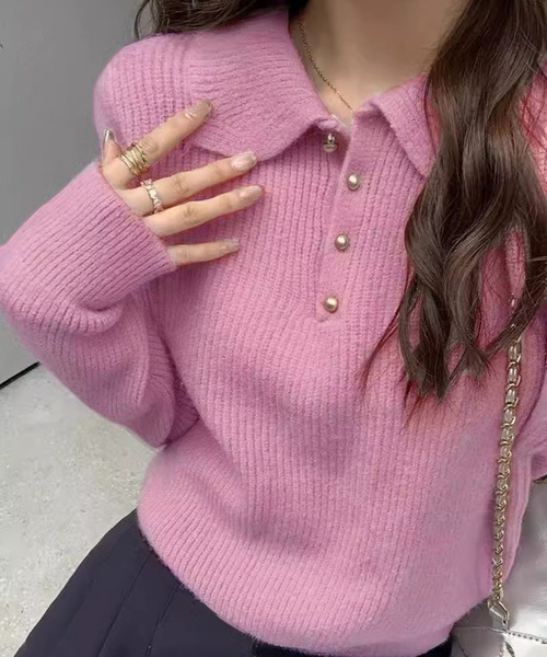 新品タグ付　フォルムスリーブポロニット　ピンク フォルムスリーブポロニット(ニット)｜トップス｜Mila Owen
