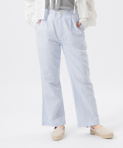 BEAMS BOY スラックス パンツ ストライプ チェック レディース