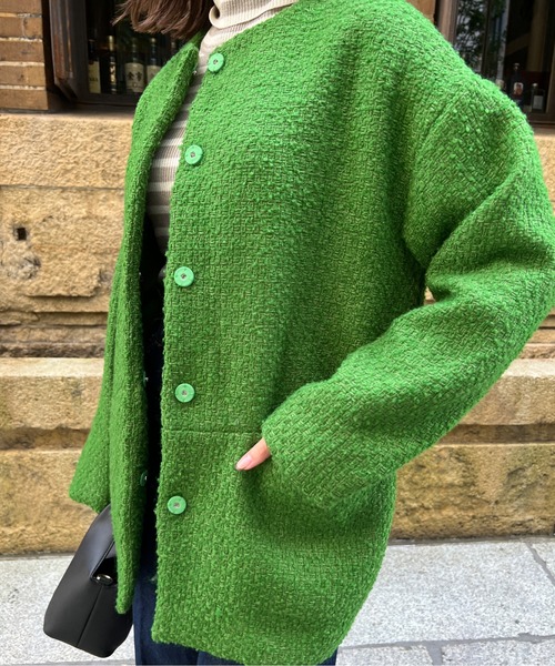 「Chez toi」 ツイードジャケット FREE オフホワイト レディース_画像5