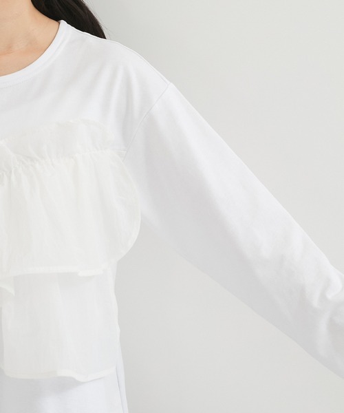 tシャツ シアーフリルアシメコンビプル レディース LE CERCLE par rope' tシャツ シアーフリルアシメコンビプル