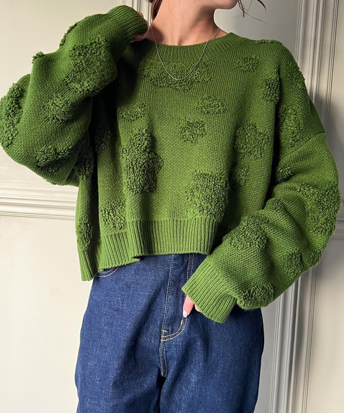 「JUNOAH」 長袖ニット MEDIUM グリーン レディース_画像9