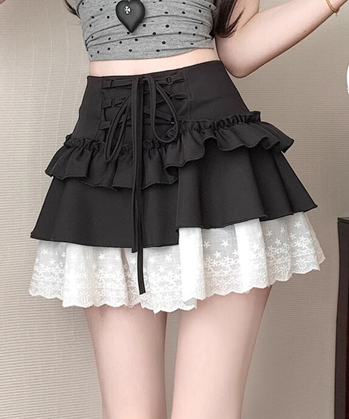 スカート 「HOOK」for girls レース切替フリルティアードミニ