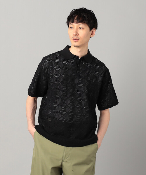 セーター ニット メッシュ編み ニットポロ メンズ