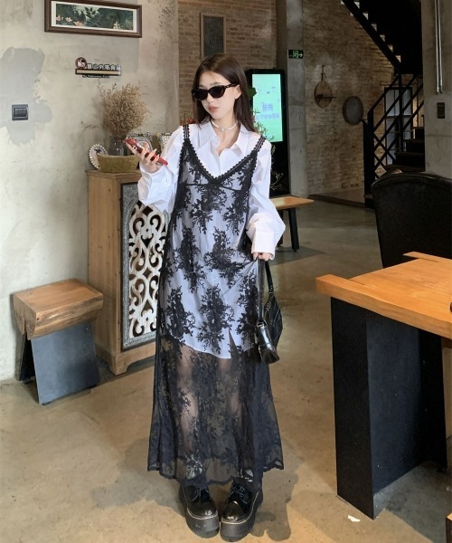 gossip!ロサンゼルス ワンピース Y2Kヴィンテージ風 Vネック