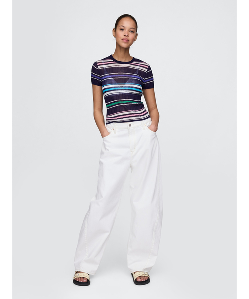 GAP tシャツ シアー ボーダー リブTシャツ レディース