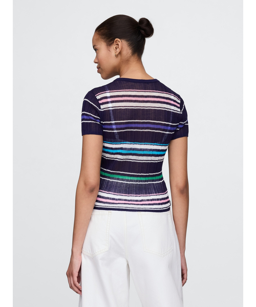 tシャツ Double Date Top シアーボーダースリーブ レディース シアーボーダー前後2wayTシャツ [C7228] - レディース
