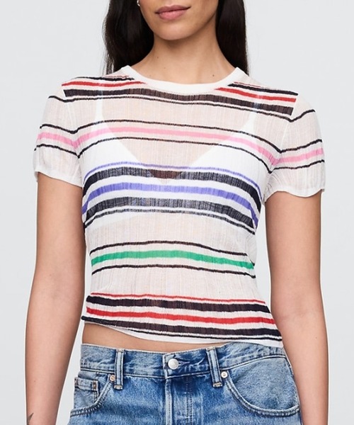 tシャツ シアーボーダーカットソー レディース KBF tシャツ シアーボーダールーズカットソー レディース