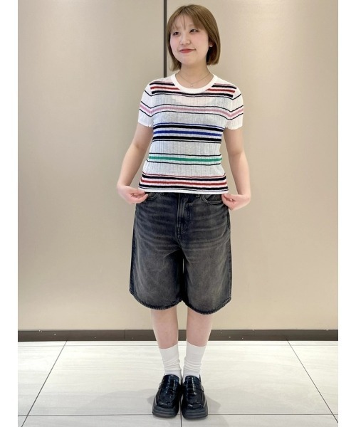 tシャツ シアーボーダーカットソー レディース GAP tシャツ シアー ボーダー リブTシャツ レディース