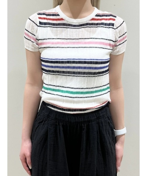 tシャツ シアーボーダーTシャツ レディース GAP tシャツ シアー ボーダー リブTシャツ レディース