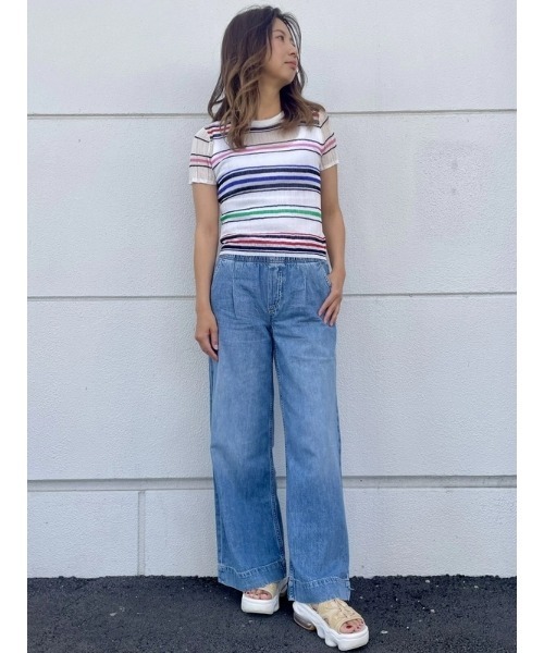 GAP tシャツ シアー ボーダー リブTシャツ レディース