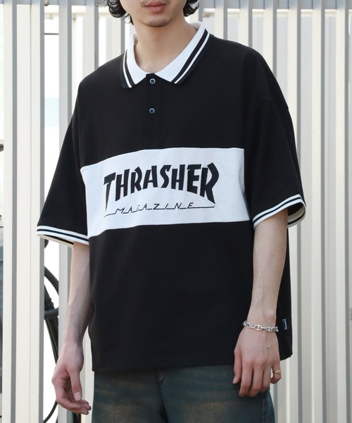 THRASHER ポロシャツ 「THRASHER/スラッシャー」ロゴ刺繍ライン